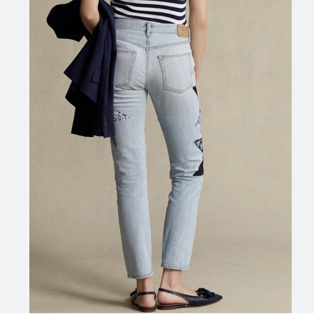 Polo Ralph Lauren BLUE Women's Quilted Patchwork Boyfriend Jeans - Picture 3 of 6